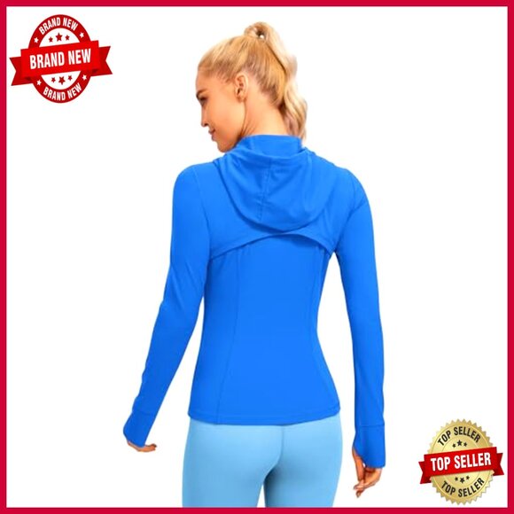 Full Zip Athletic Jacket with Thumb Holes Pockets Hooded Track Top - Picture 2 of 5